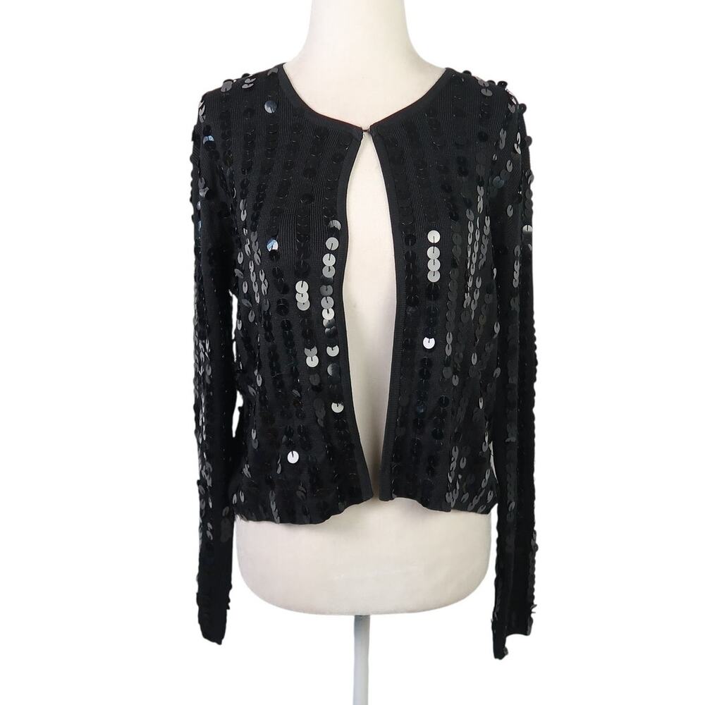 Vintage 90s Joseph A Black Silk Knit Sequin Cardigan Sweater Large